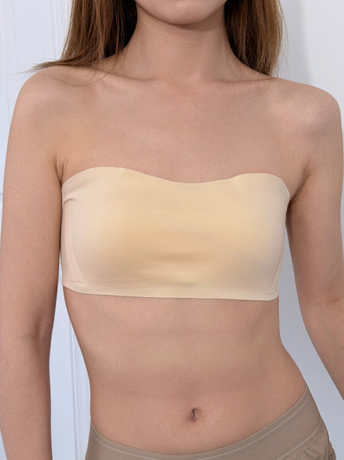 Flaty seamless strapless bra beige for AA A B cup small busts front view
