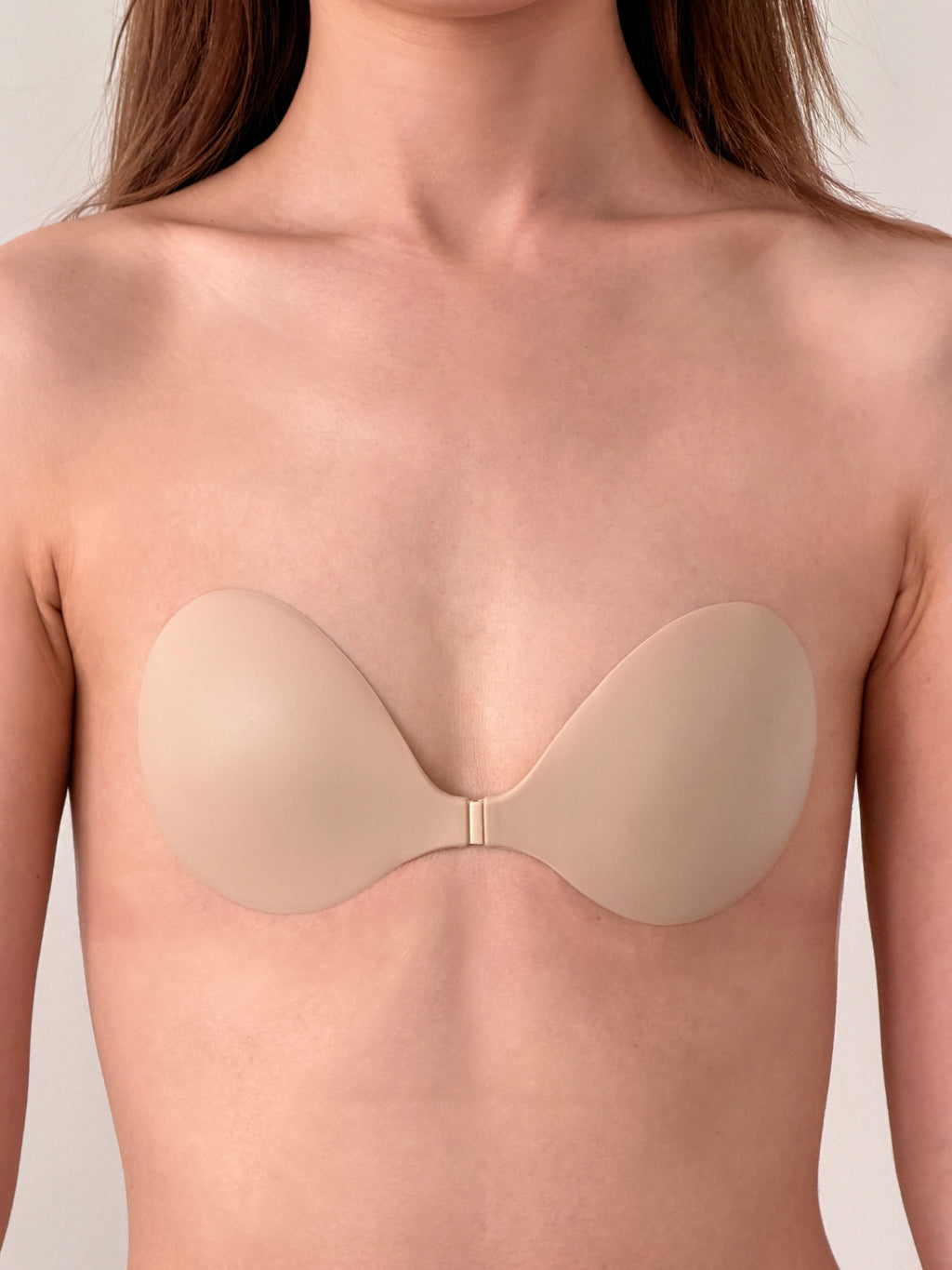 Flaty adhesive bra beige small bust fit shallower cup deeper curve no gaping edges hypoallergenic sweat-proof AA A B cup