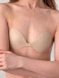 Flaty sticky bra beige designed for small flat chest AA A B cup shallow cup shape no lifting edges hypoallergenic sweat-proof